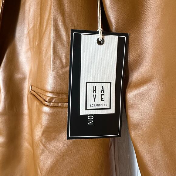 HAVE Los Angeles Cognac Faux Leather Blazer Jacket NEW - Picture 5 of 6